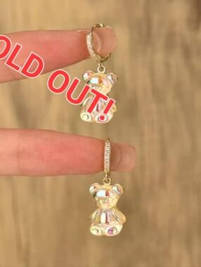 SOLD OUT! 🧸💖Iridescent Bear Drop Earrings with Rhinestones, New in Package